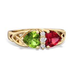 Peridot Celtic Knot Double Heart 14K Yellow Gold ring R5040