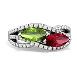 Peridot Diamond Rivers 14K White Gold ring R3070