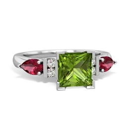 Peridot 6Mm Princess Eternal Embrace Engagement 14K White Gold ring C2002