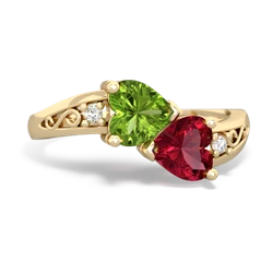 Peridot Snuggling Hearts 14K Yellow Gold ring R2178