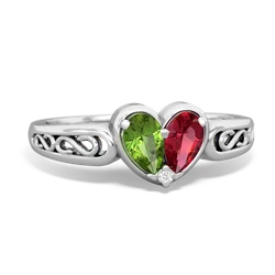 Peridot Filligree 'One Heart' 14K White Gold ring R5070