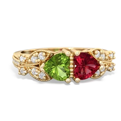 Peridot Diamond Butterflies 14K Yellow Gold ring R5601