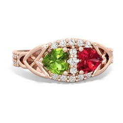 Peridot Sparkling Celtic Knot 14K Rose Gold ring R2645