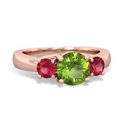 Peridot Three Stone Round Trellis 14K Rose Gold ring R4018