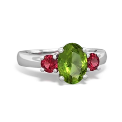 Peridot Three Stone Oval Trellis 14K White Gold ring R4024