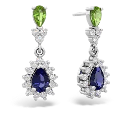 Peridot Halo Pear Dangle 14K White Gold earrings E1882