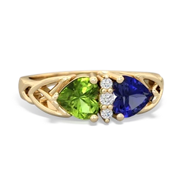 Peridot Celtic Knot Double Heart 14K Yellow Gold ring R5040