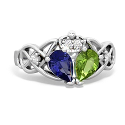 Peridot 'One Heart' Celtic Knot Claddagh 14K White Gold ring R5322