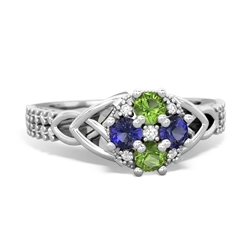 Peridot Celtic Knot Cluster Engagement 14K White Gold ring R26443RD