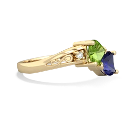 Peridot Snuggling Hearts 14K Yellow Gold ring R2178