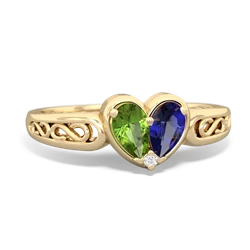 Peridot Filligree 'One Heart' 14K Yellow Gold ring R5070