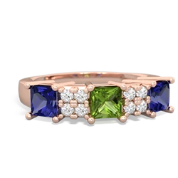 Peridot Three Stone Diamond Cluster 14K Rose Gold ring R2592