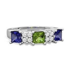 Peridot Three Stone Diamond Cluster 14K White Gold ring R2592