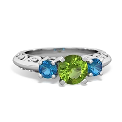 Peridot Art Deco Eternal Embrace Engagement 14K White Gold ring C2003