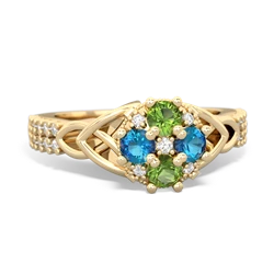 Peridot Celtic Knot Cluster Engagement 14K Yellow Gold ring R26443RD