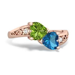 Peridot Snuggling Hearts 14K Rose Gold ring R2178