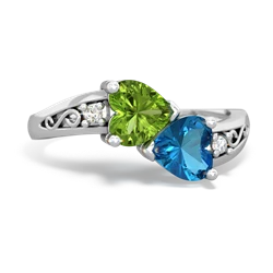 Peridot Snuggling Hearts 14K White Gold ring R2178