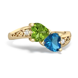 Peridot Snuggling Hearts 14K Yellow Gold ring R2178