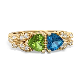 Peridot Diamond Butterflies 14K Yellow Gold ring R5601