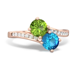 Peridot Channel Set Two Stone 14K Rose Gold ring R5303