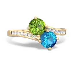 Peridot Channel Set Two Stone 14K Yellow Gold ring R5303