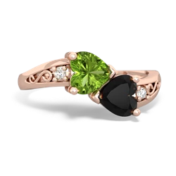 Peridot Snuggling Hearts 14K Rose Gold ring R2178