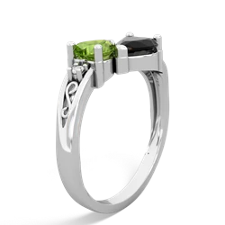 Peridot Snuggling Hearts 14K White Gold ring R2178