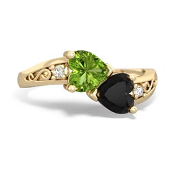 Peridot Snuggling Hearts 14K Yellow Gold ring R2178