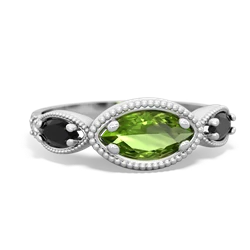 Peridot Milgrain Marquise 14K White Gold ring R5700