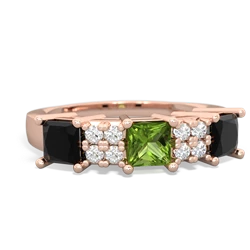 Peridot Three Stone Diamond Cluster 14K Rose Gold ring R2592