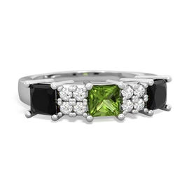 Peridot Three Stone Diamond Cluster 14K White Gold ring R2592