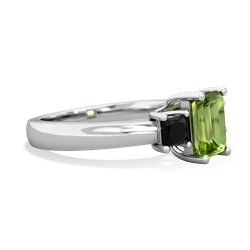 Peridot Three Stone Emerald-Cut Trellis 14K White Gold ring R4021