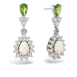 Peridot Halo Pear Dangle 14K White Gold earrings E1882