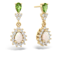 Peridot Halo Pear Dangle 14K Yellow Gold earrings E1882