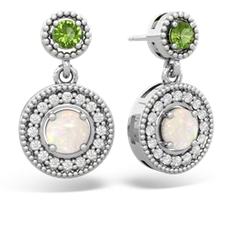 Peridot Halo Dangle 14K White Gold earrings E5319