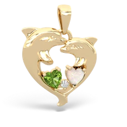 Peridot Dolphin Heart 14K Yellow Gold pendant P5820