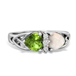 Peridot Celtic Knot Double Heart 14K White Gold ring R5040