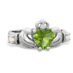 Peridot Claddagh Keepsake 14K White Gold ring R5245