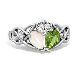 Peridot 'One Heart' Celtic Knot Claddagh 14K White Gold ring R5322