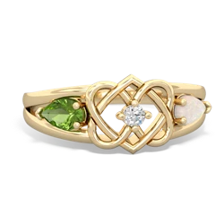 Peridot Hearts Intertwined 14K Yellow Gold ring R5880