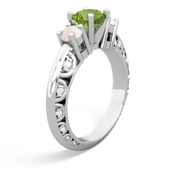 Peridot Art Deco Eternal Embrace Engagement 14K White Gold ring C2003