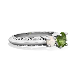 Peridot Art Deco Eternal Embrace Engagement 14K White Gold ring C2003