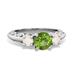 Peridot Art Deco Eternal Embrace Engagement 14K White Gold ring C2003