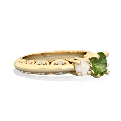 Peridot Art Deco Eternal Embrace Engagement 14K Yellow Gold ring C2003