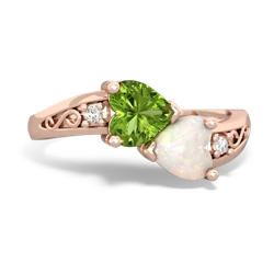 Peridot Snuggling Hearts 14K Rose Gold ring R2178