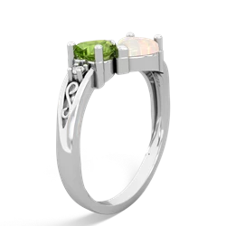 Peridot Snuggling Hearts 14K White Gold ring R2178