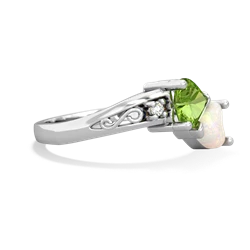 Peridot Snuggling Hearts 14K White Gold ring R2178