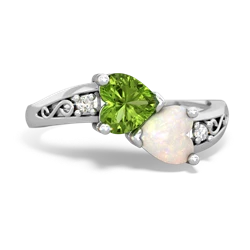 Peridot Snuggling Hearts 14K White Gold ring R2178