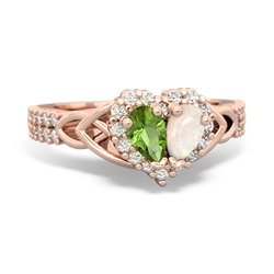 Peridot Celtic Knot Two Hearts As One 14K Rose Gold ring R2644HRT