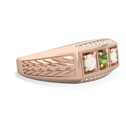 Peridot Three Stone Tire Tread Men's 14K Rose Gold ring R0520